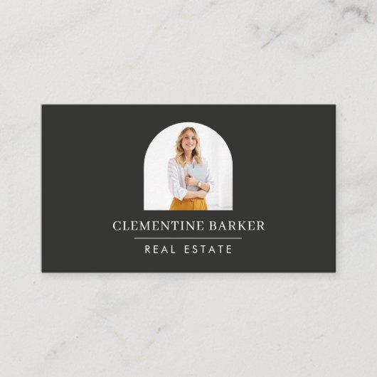 Modern minimal elegant beige simple arch photo visitekaartje (Voorkant)