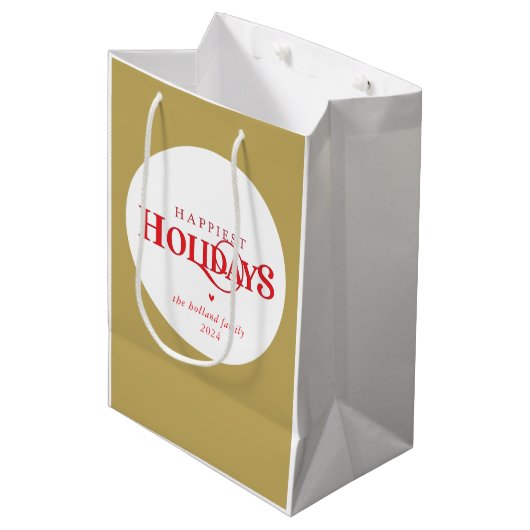 MODERN Minimal Feestelijk Rood Goud Gelukkigste fe Medium Cadeauzakje (Voorkant Gekanteld)