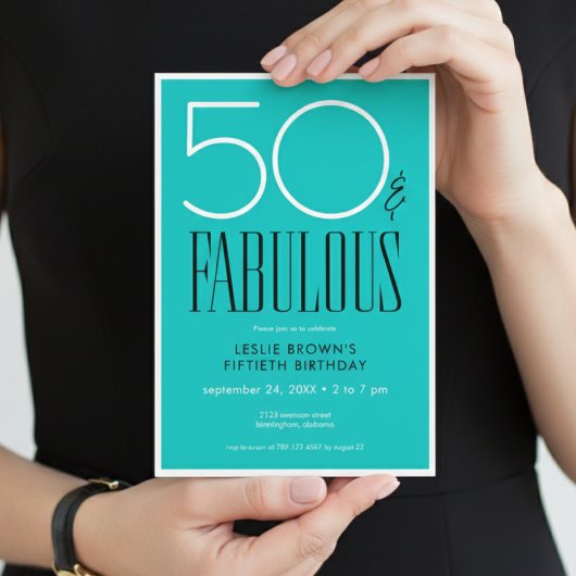 Modern Minimal Fifty Fabulous Bright Aqua Birthday Kaart