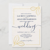 Modern Minimal Gold leaf en Blue Txt bruiloft Kaart (Voorkant)