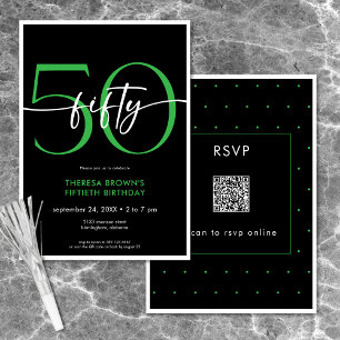 Modern Minimal Green Fifty Script Verjaardag QR Kaart