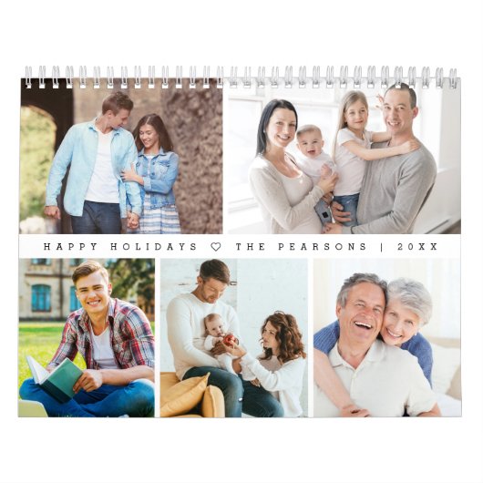 Modern Minimal Heart Customizable Family Photo Kalender (Hoes)