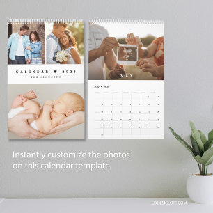 Modern Minimal Heart familiefoto Kalender