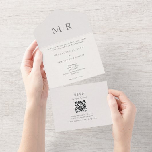 Modern Minimal Intimate Wedding All In One Uitnodiging (Afscheurbaar)