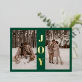 Modern Minimal Joy Christmas Green 3 Foto Folie Feestdagenkaart (Staand Voorkant)