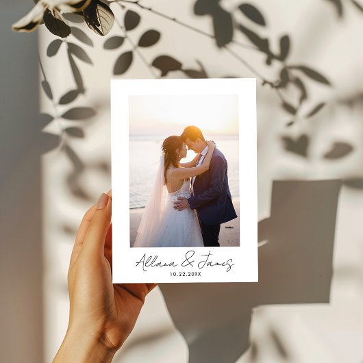 Modern Minimal Just Married Photo Announcement Kaart