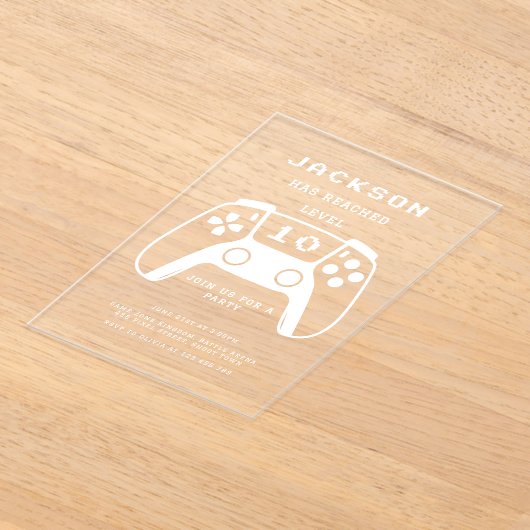 Modern Minimal Level Up Gamer Kids Verjaardagsfees Acryl Uitnodigingen (Laagn)