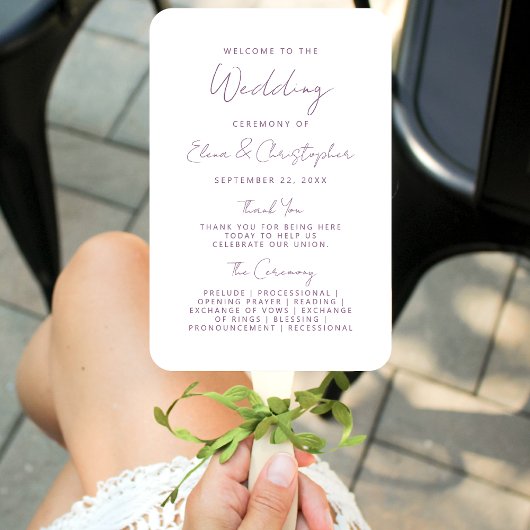 Modern Minimal Mauve Script Wedding Program Handwaaier