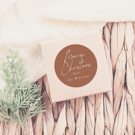 Modern Minimal Merry Christmas Rust Red Ronde Sticker