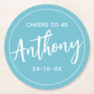 MODERN MINIMAL mijlpaal verjaardag drink aqua Ronde Kartonnen Onderzetter
