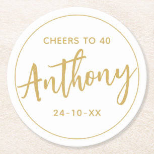 MODERN MINIMAL-mijlpaal verjaardag drink oud goud Ronde Kartonnen Onderzetter