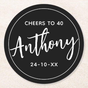 MODERN MINIMAL mijlpaal verjaardag drink zwart Ronde Kartonnen Onderzetter