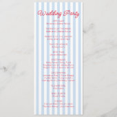 Modern Minimal Minimalist Blue Stripes Red Wedding Programma (Achterkant)