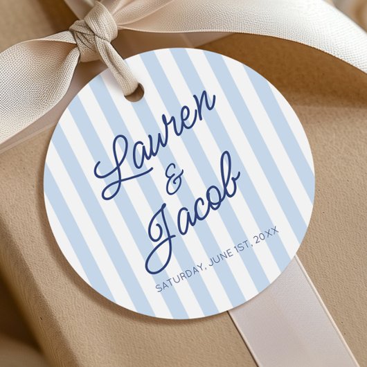 Modern Minimal Minimalist Blue Stripes Wedding Bedankjes Labels