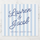 Modern Minimal Minimalist Blue Stripes Wedding Sparkling Wijnetiket (Enkel label)