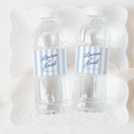 Modern Minimal Minimalist Blue Stripes Wedding Waterfles Etiket