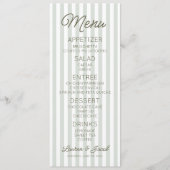 Modern Minimal Minimalist Green Stripes Wedding Menu (Voorkant)