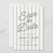 Modern Minimal Minimalist Green Stripes Wedding Save The Date (Voorkant)