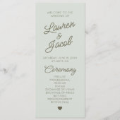 Modern Minimal Minimalist Green  Wedding Programma (Voorkant)