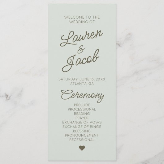 Modern Minimal Minimalist Green  Wedding Programma (Voorkant)