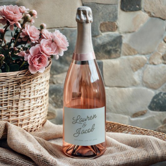 Modern Minimal Minimalist Green Wedding Sparkling Wijnetiket