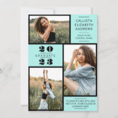 Modern Minimal Mint Black Photo Grid Afstuderen Aankondiging (Voorkant)