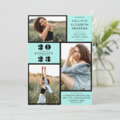 Modern Minimal Mint Black Photo Grid Afstuderen Aankondiging (Staand voorkant)