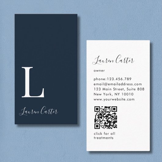 Modern Minimal Monogram Darkblue QR-code Visitekaartje