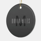Modern Minimal Monogram Design Bewerkbaar Donkergr Keramisch Ornament (Links)