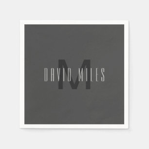 Modern Minimal Monogram Design Bewerkbaar Donkergr Servet