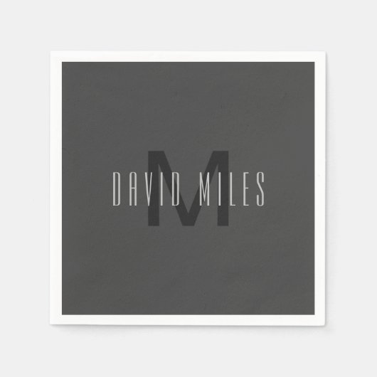 Modern Minimal Monogram Design Bewerkbaar Donkergr Servet (Voorkant)