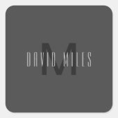 Modern Minimal Monogram Design Bewerkbaar Donkergr Vierkante Sticker (Voorkant)