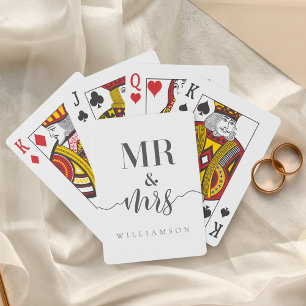 Modern minimal Mr & Mrs Typographic Black/White Pokerkaarten
