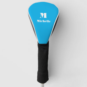 Modern Minimal Name Initiaal Effen Kleur Blauw Golfheadcover