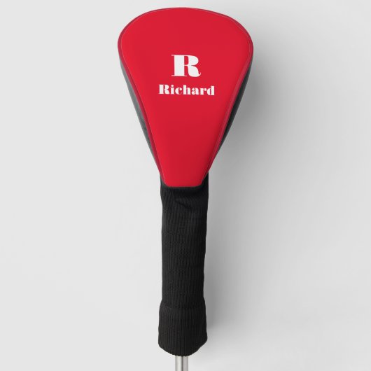 Modern Minimal Name Initiaal Effen Kleur Rood Golfheadcover (Voorkant)