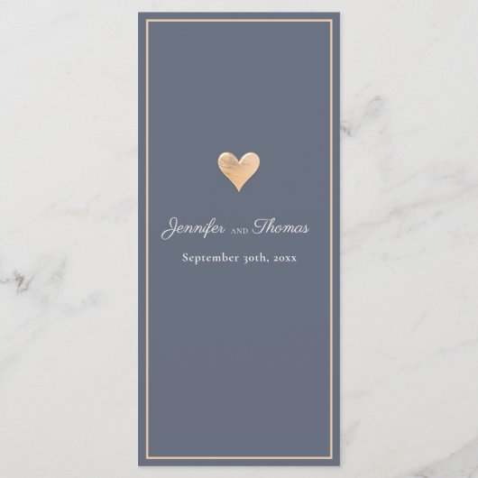 Modern Minimal Navy Blue Heart Wedding Menu (Achterkant)