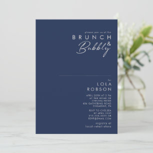 Modern Minimal Navy Blue Silver Brunch en Bubble Kaart