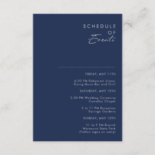 Modern Minimal Navy Blue Silver Schedule of Events Informatiekaartje