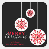 Modern Minimal Nordic Zwart Rood Wit Kerstmis Vierkante Sticker (Voorkant)