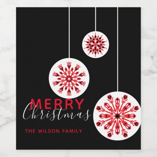 Modern Minimal Nordic Zwart Rood Wit Kerstmis Wijn Etiket (Enkel label)