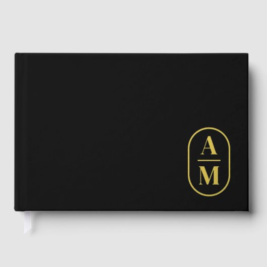 Modern Minimal Pill Monogram - Zwart en Goud Gastenboek (Voorkant)