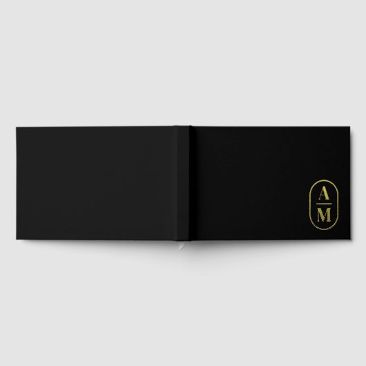 Modern Minimal Pill Monogram - Zwart en Goud Gastenboek (Volledig)