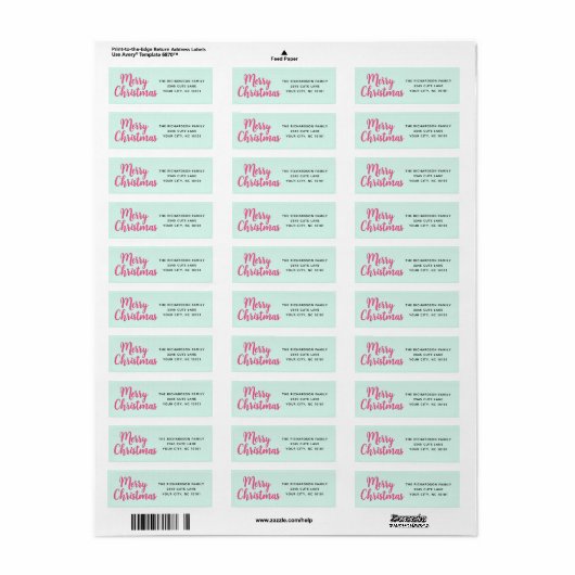Modern Minimal Pink en Mint Green Vrolijk Kerstfee Etiket (Full Sheet)