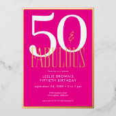 Modern Minimal Pink Fifty & Fabulous Birthday Folie Uitnodiging (Voorkant)