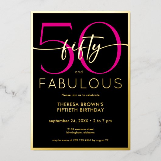 Modern Minimal Pink Fifty Fabulous Script Birthday Folie Uitnodiging (Voorkant)