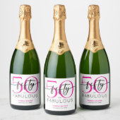 Modern Minimal Pink Fifty Fabulous Script Birthday Sparkling Wijnetiket (Flessen)