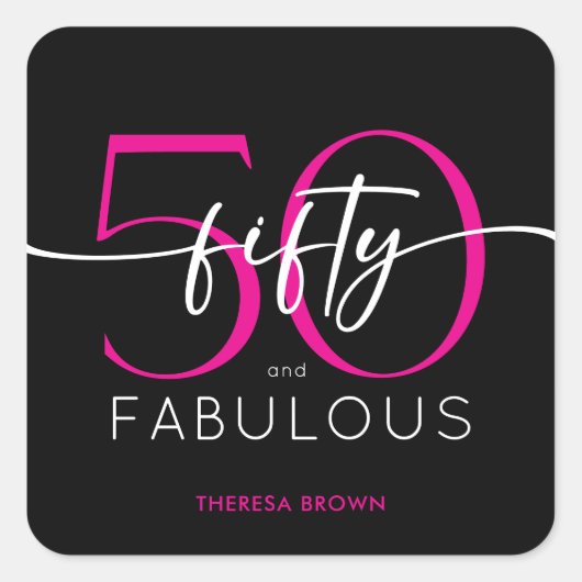 Modern Minimal Pink Fifty Fabulous Script Birthday Vierkante Sticker (Voorkant)