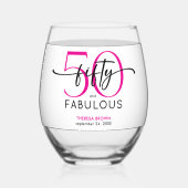 Modern Minimal Pink Fifty Fabulous Script Birthday Wijnglas Zonder Voet (Achterkant)