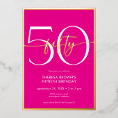 Modern Minimal Pink Fifty Script Verjaardag Folie Uitnodiging (Voorkant)