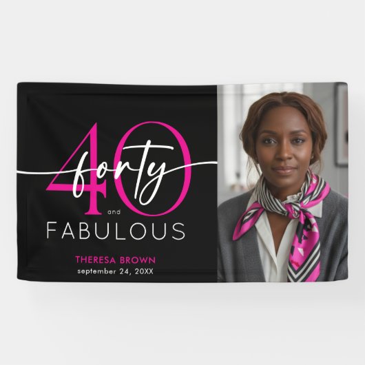 Modern Minimal Pink Forty Fabulous Script Birthday Spandoek (Horizontaal)